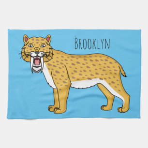 Sabre-toothed tiger illustration kitchen towel