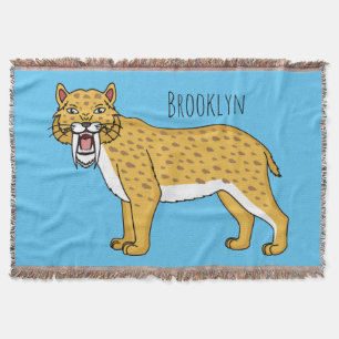 Sabre-toothed tiger illustration throw blanket
