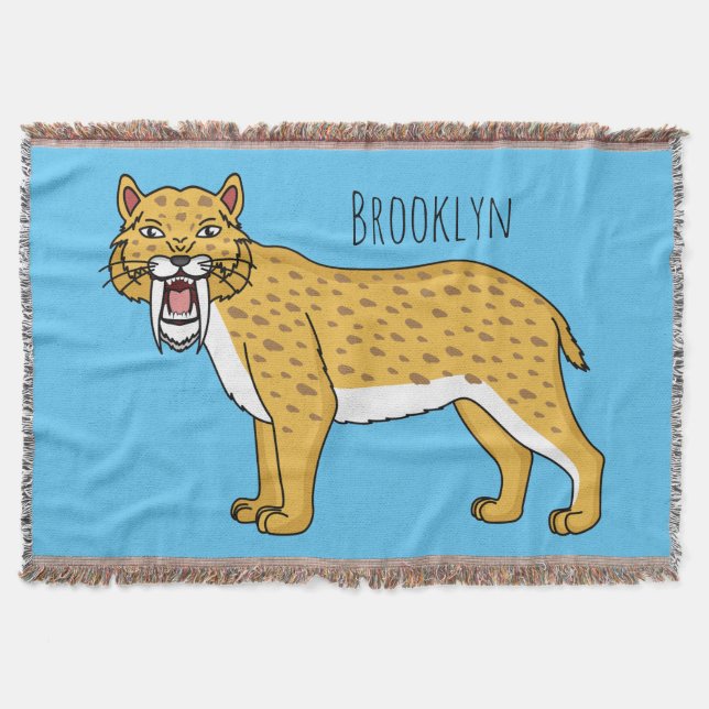 Sabre-toothed tiger illustration throw blanket (Front)