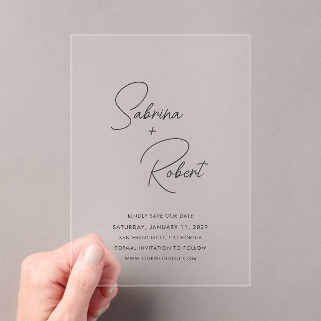 Sabrina Modern Wedding Save the Date Acrylic Invitations (Insitu (Handheld))
