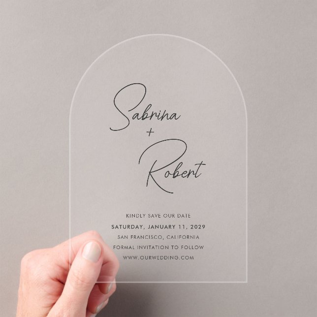 Sabrina Modern Wedding Save the Date Acrylic Invitations (Insitu (Handheld))