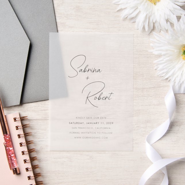 Sabrina Modern Wedding Save the Date Vellum Invitations (Wedding)