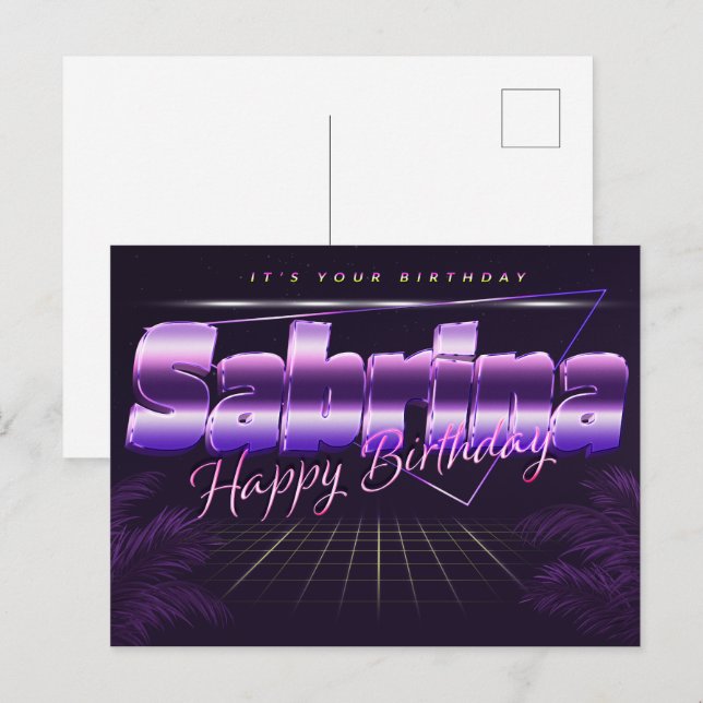 Sabrina Nom Prénom Anniversaire de la carte postal (Devant / Derrière)