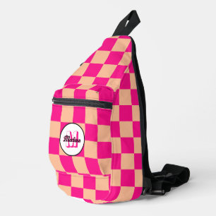Sac À Bandoulière à damiers pêche rose chaud rétro