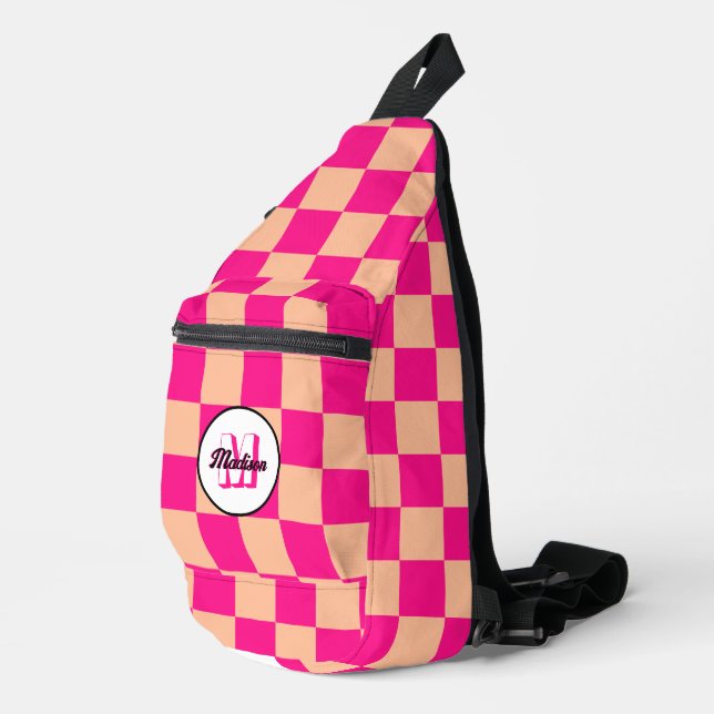Sac À Bandoulière à damiers pêche rose chaud rétro (Coin droit)