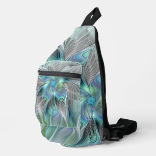 Sac À Bandoulière Abstrait Bleu Vert Papillon Imaginaire Fractal Art