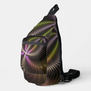 Sac À Bandoulière Abstrait brillant Trippy coloré 3D Fractal Art