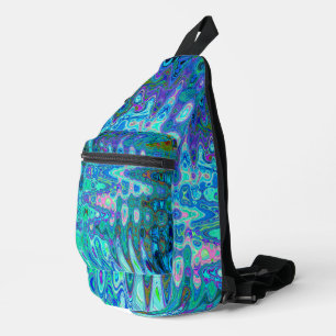 Sac À Bandoulière Abstrait couleur bleu vague Mosaïque rétro