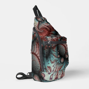 Sac À Bandoulière Abstrait Vivante Fantaisie Art Fractal Brun Bleu