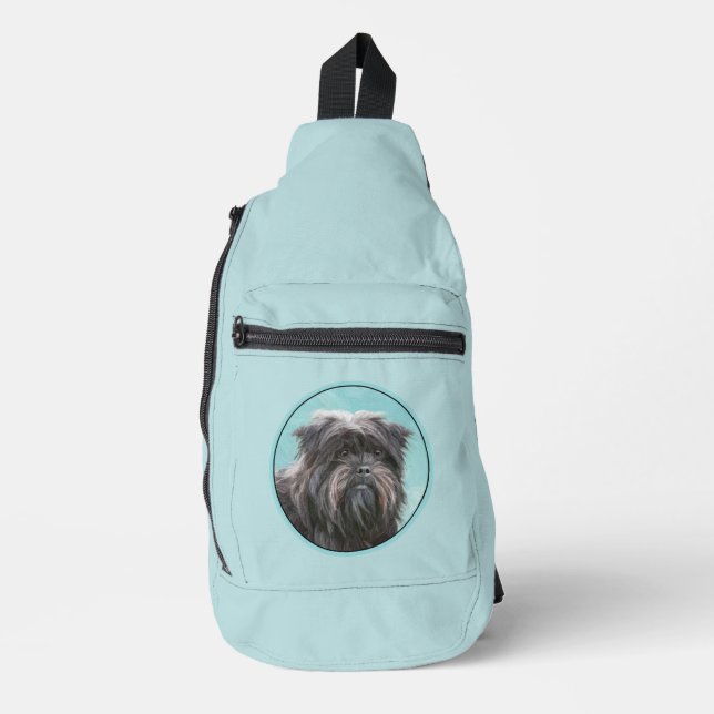 Sac À Bandoulière Affenpinscher Peinture Chien noir et argent Art (Recto)