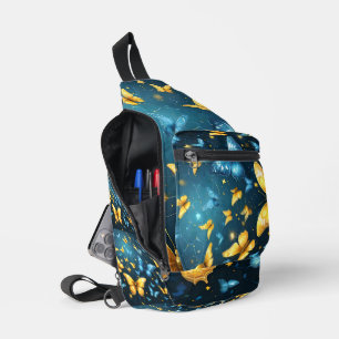 Sac À Bandoulière Ailes de Joie : Papillons Volants Bleus et Jaunes,