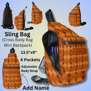 Sac À Bandoulière Ajouter Nom, Orange Brown Automne Tones de Terre A