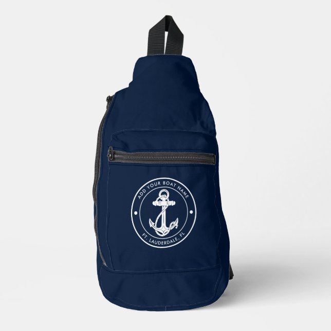 Sac À Bandoulière Ancre nautique Nom du bateau bleu marine Personnal (Recto)