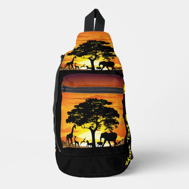 Sac À Bandoulière Animaux sauvages sur le coucher de soleil de la sa (Recto)