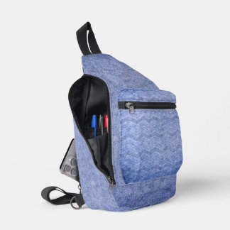 SAC À BANDOULIÈRE ANTIQUE BLEU ZIG ZAG TEXTURE LOIN