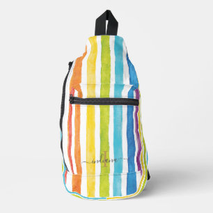 Sac À Bandoulière Aquarelle arc-en-ciel Rayures monographiques Perso