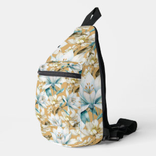 Sac À Bandoulière Aquarelle botanique bleu blanc lily floral
