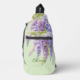 Sac À Bandoulière Aquarelle violette glycine florale lilas botanique