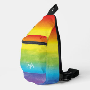 Sac À Bandoulière Arc-en-ciel Aquarelle violet rouge Nom moderne