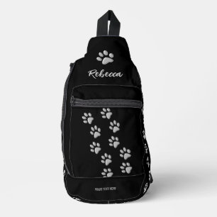 Sac À Bandoulière Arrière - plan noir Silver Dog Paws Motif d'impres