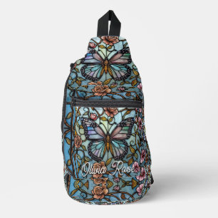 Sac À Bandoulière art de papillon bleu verre teinté vintage