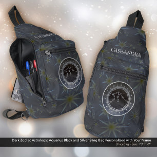 Sac À Bandoulière Astrologie Zodiaque foncée : Aquarius Silver Gold 