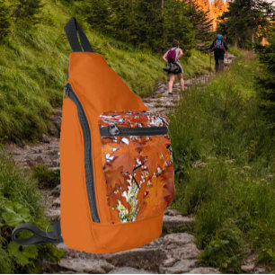 Sac À Bandoulière Automne Chêne Feuilles sur Orange