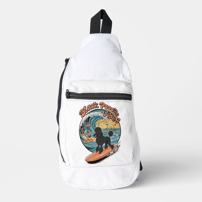 Sac À Bandoulière Aventure de surf de caniche noire à cheval (Recto)