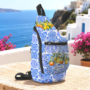 Sac À Bandoulière Azulejo méditerranéen bleu jaune sicilien