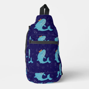 Sac À Bandoulière Baleine Roi avec Couronne   Art folklorique océani