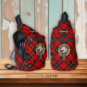 Sac À Bandoulière Blason du Clan Ramsay sur tartan rouge