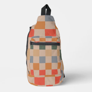 Sac À Bandoulière Bleu Beige Orange Brown À damiers En vichy Motif