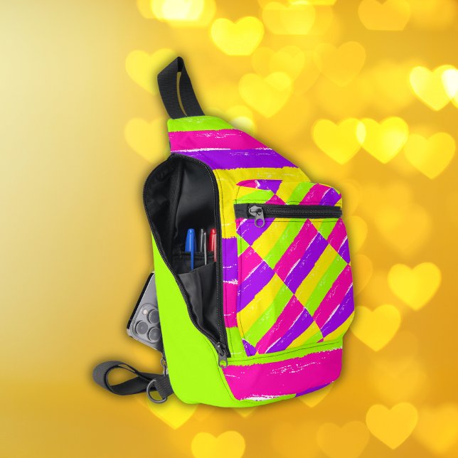 Sac À Bandoulière Bright Neon Peinture Brush Strots | (Créateur téléchargé)