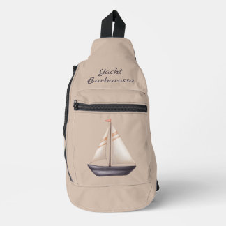Sac À Bandoulière Brown Sailing Boat and Name on Beige