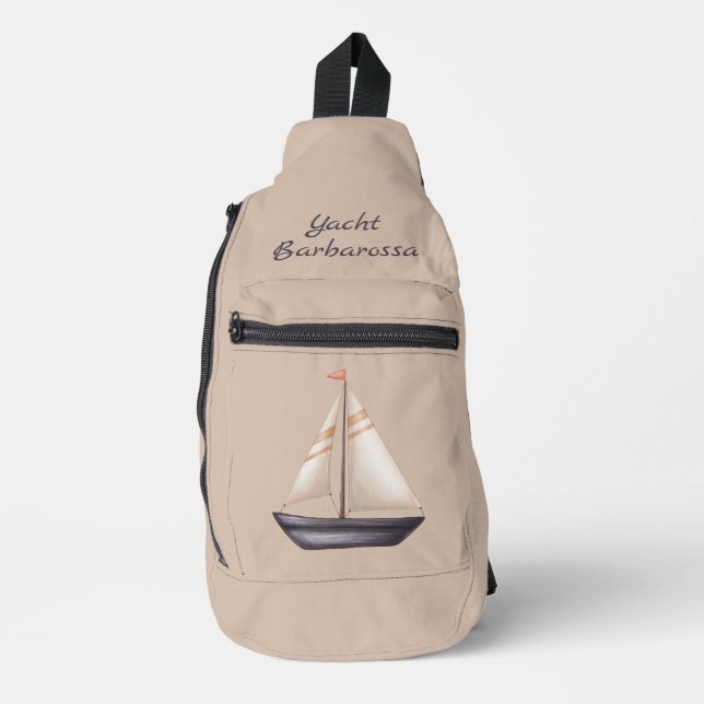 Sac À Bandoulière Brown Sailing Boat and Name on Beige (Recto)