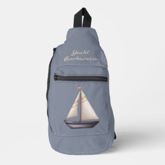 Sac À Bandoulière Brown Sailing Boat and Name on Gray
