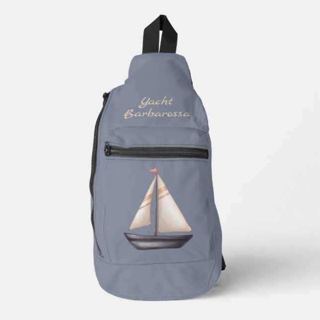 Sac À Bandoulière Brown Sailing Boat and Name on Gray (Recto)