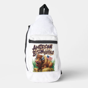 Sac À Bandoulière Buffle de bison américain avec drapeau américain