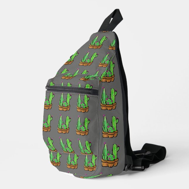 Sac À Bandoulière Cactus cactus succulents gris motif (Coin droit)