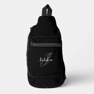 Sac À Bandoulière Cadeau Pour Lui Cool Monogramme Rustique Chic Noir