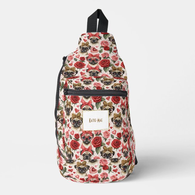 Sac À Bandoulière Carlin Coquette moderne Motif de chien Personnalis (Recto)