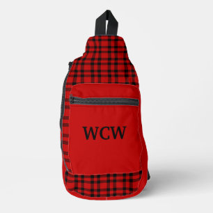 Sac À Bandoulière Carreaux Rouge Noir Personnaliser Motif