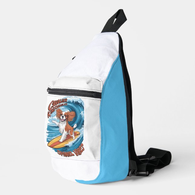 Sac À Bandoulière Cavalier King Charles Spaniel Shreds Wave Surfing (Coin droit)