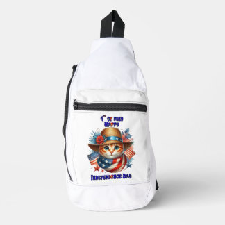 Sac À Bandoulière Chat en casquette patriotique et foulard Fête de l