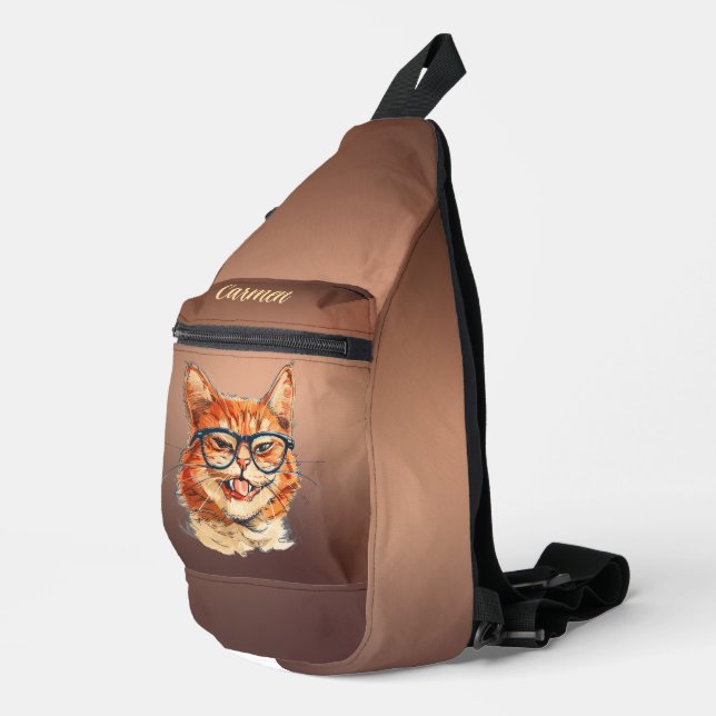 Sac À Bandoulière Chat Orange Drôle Avec Lunettes Cuivre Gradient (Coin droit)