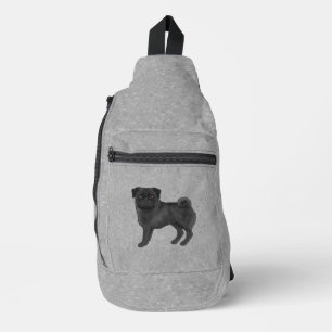 Sac À Bandoulière Chien Carlin noir Canine dessin Chien Gris