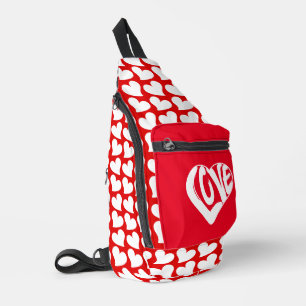 Sac À Bandoulière Cœurs Branchés Et Typographie Amour Style Rouge Bl