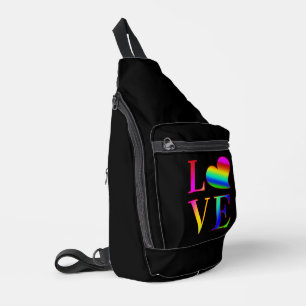 SAC À BANDOULIÈRE COULEUR AMOUREUSE TYPOGRAPHIE ARC-EN-CIEL CŒUR