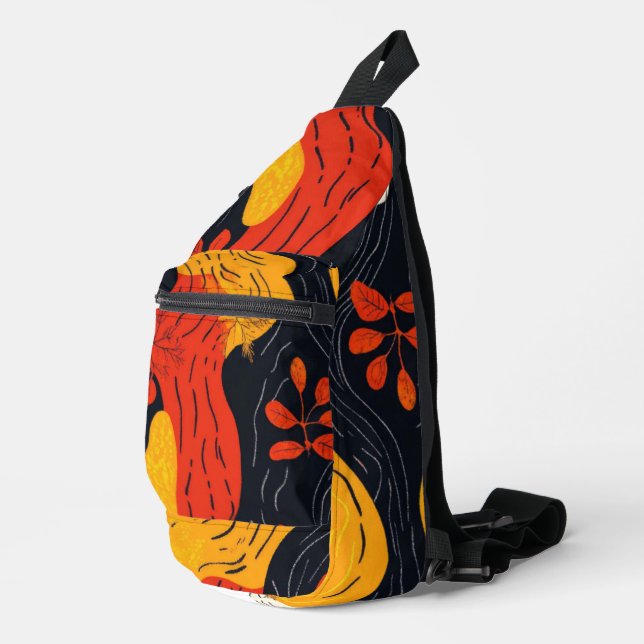 Sac À Bandoulière Couleurs de automne Abstraites Feuilles orange et  (Coin droit)
