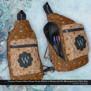 Sac À Bandoulière Country Girl Rustique motif Floral bleu Brown